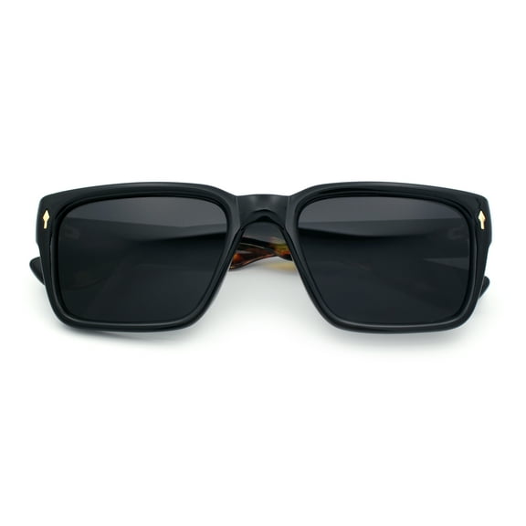 Mens Narrow Rectangle Vintage Style Bohemian Plastic Fashion Sunglasses All Black