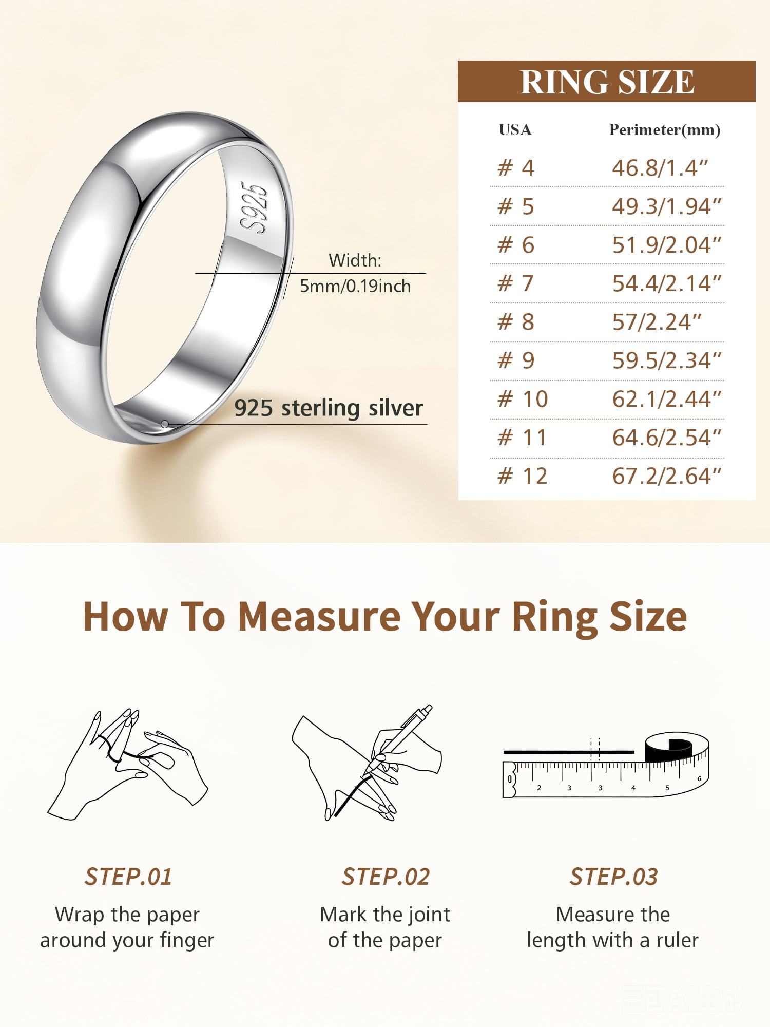 DAIGOLD❤Premium❤RING❤シルバー❤ FindChic Simple Band Rings for Women, 3mm 925 Sterling Silver Ring
