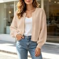 thumbnail image 5 of COMVALUE Women's Long Sleeve Open Front Knit Cropped Cardigan Sweaters Casual Drop Shoulder Short Shrugs Sweater Coats (Beige, L), 5 of 5