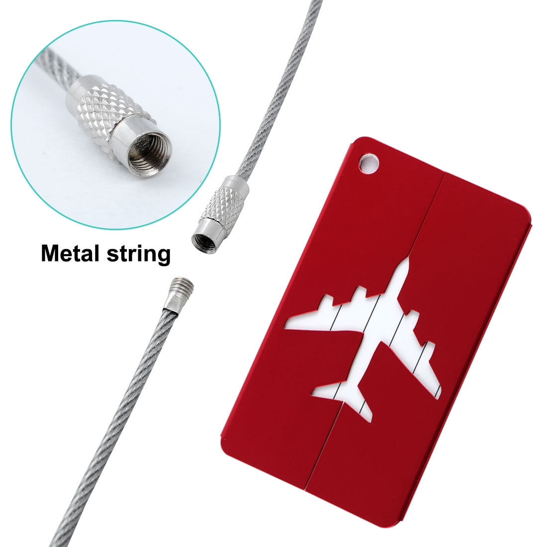 Airport Luggage Handbag Message Label Aluminium Metal Tag Card Holder Red 2pcs