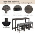 thumbnail image 3 of PAPROOS Counter Height Bar Table Set with Power Outlet, Industrial Breakfast Table with 3 Padded Stools, 4 Piece Bar Table and Chairs Set for Living Room, Dining Room, Dark Gray, 3 of 11