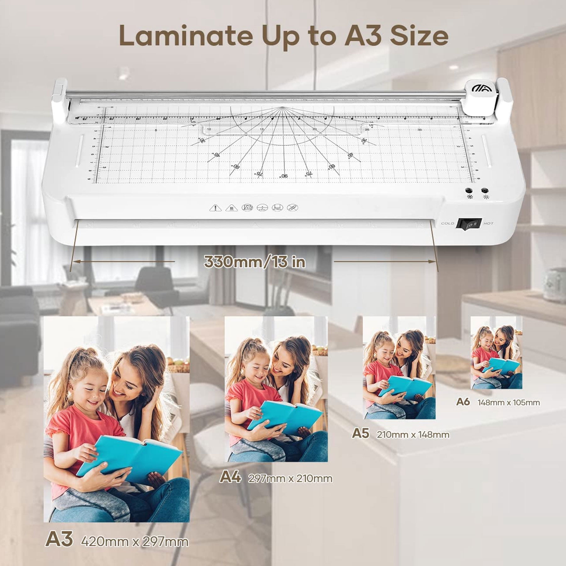 Crenova A3 Laminator Machine, 13-inch Hot and Cold Laminator, with 5 Laminating Sheets for A3, A4, A5, and A6 Sizes, Corner Rounder