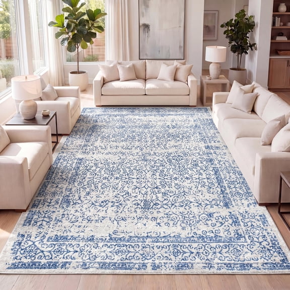 JONATHAN Y BOHEMIAN FLAIR 8 x 10 Area Rug, Ferro Filigree - Cream/Blue, BMF108A-8