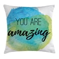 thumbnail image 1 of Lifestyle Decor Throw Pillow Cushion Cover, You are Amazing Inspirational Quote on Watercolor Painbrush Design, Decorative Square Accent Pillow Case, 18 X 18 Inches, Sky Blue Green, by Ambesonne, 1 of 2