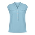 thumbnail image 3 of cocolona Womens Summer Tops Short Sleeve V Neck Button Shirts with Pockets Dressy Casual Loose Tunic Blouses, 3 of 6