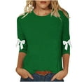 thumbnail image 2 of Antinious Plus Size Tops for Women Trendy Bowknot Crew Neck 3/4 Sleeve Casual Oversized Tshirts,Sweatshirt for Women,Going Out Tops for Women,Army Green,XXXL, 2 of 5