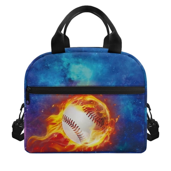 HUIACONG Flame Baseball Sky Personalized Lunch Bag for Outdoor School, Reusable Waterproof Insulated Lunch Bag