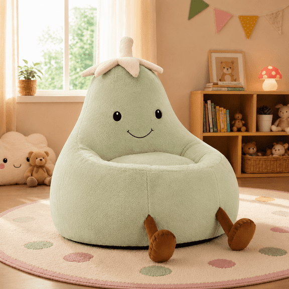 LIFERECORD 24" Children's Bean Bag Chair, Kids Filled Toddler Bean Bag Sofa Padded Bean Bag Chair for Boys & Girls, Cute Eggplant, Green