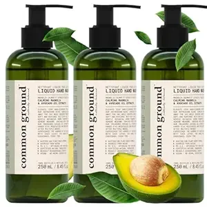 COMMON GROUND All Natural Hand Wash Soap - Paraben & Cruelty Free - Daily - Organic, Vegan, Plant-Based, Avocado Oil - For All, Men, Women, Eczema, Sensitive Skin 8.4 Fl Oz (3 Pack)