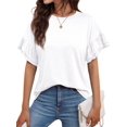 thumbnail image 2 of Hauts à Manches Courtes pour Femmes T-Shirts d'Été Décontractés à Volants Col Ras du Cou Blouse Mode Blanc G, 2 of 8