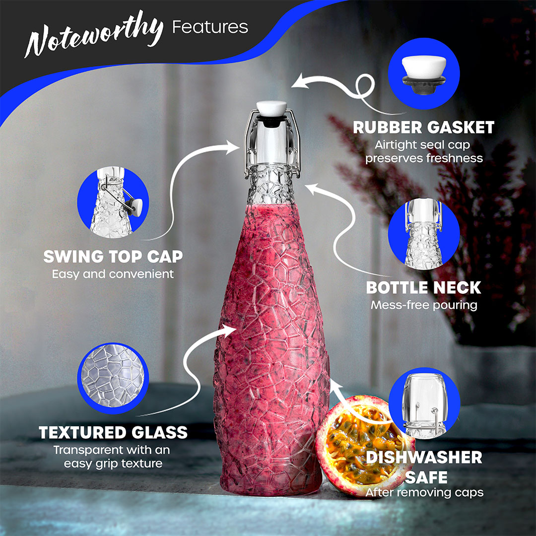 Nevlers 33 oz Textured Swing Top Bottles (Pack of 6) | Includes Funnel, Brush, Tags, Shrink Wrap and Marker