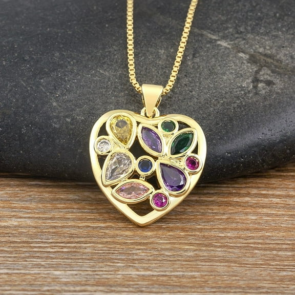 Light Luxury Heart/Flower Shape Elegant Aesthetic Charm 14K Yellow Gold Pendant Necklace For Women Men Birthday Party Jewelry Accessories