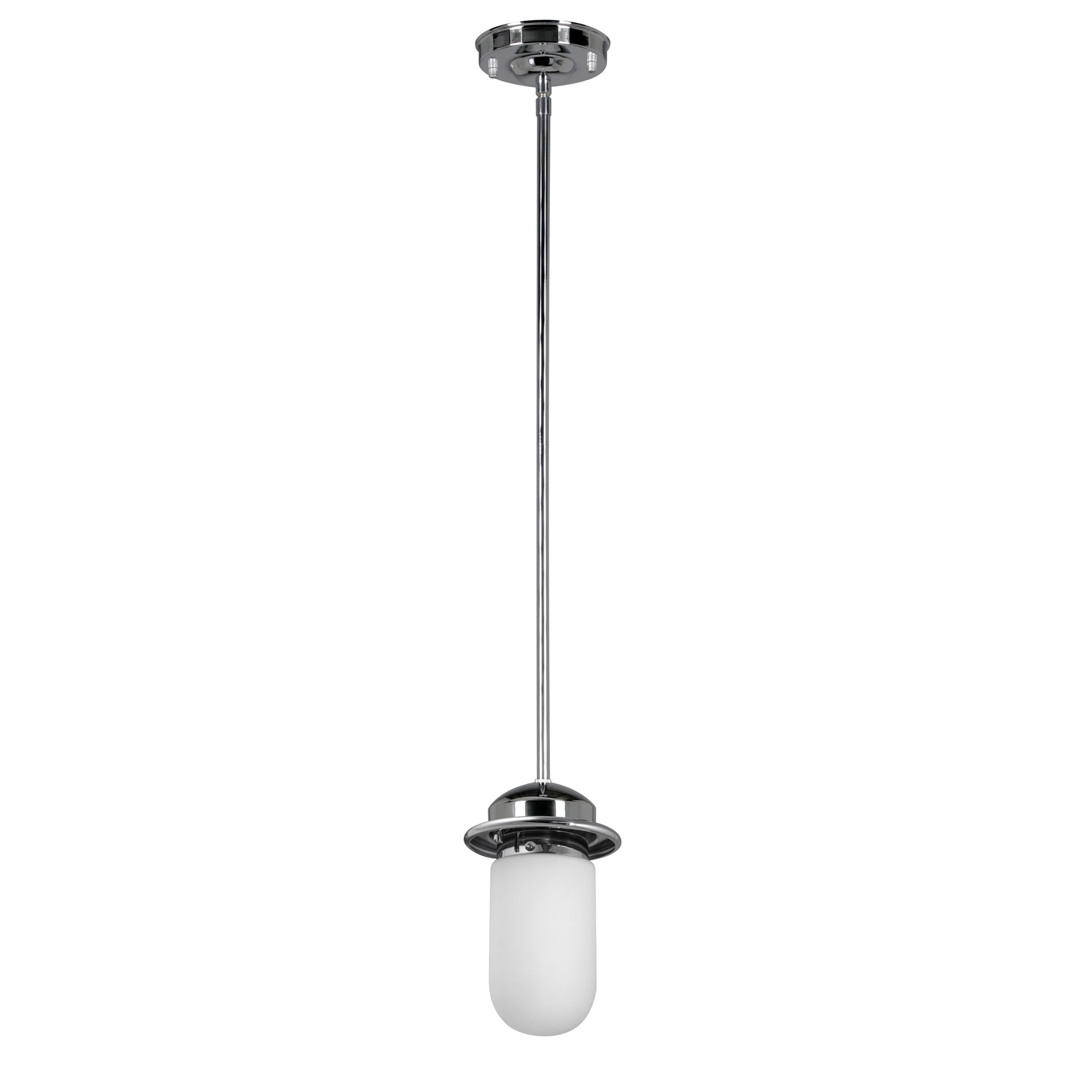 Polished Chrome Seaton 1-Light Dimmable Pendant with Removable Wire Cage and Frosted Glass, Sloped Ceiling Compatible