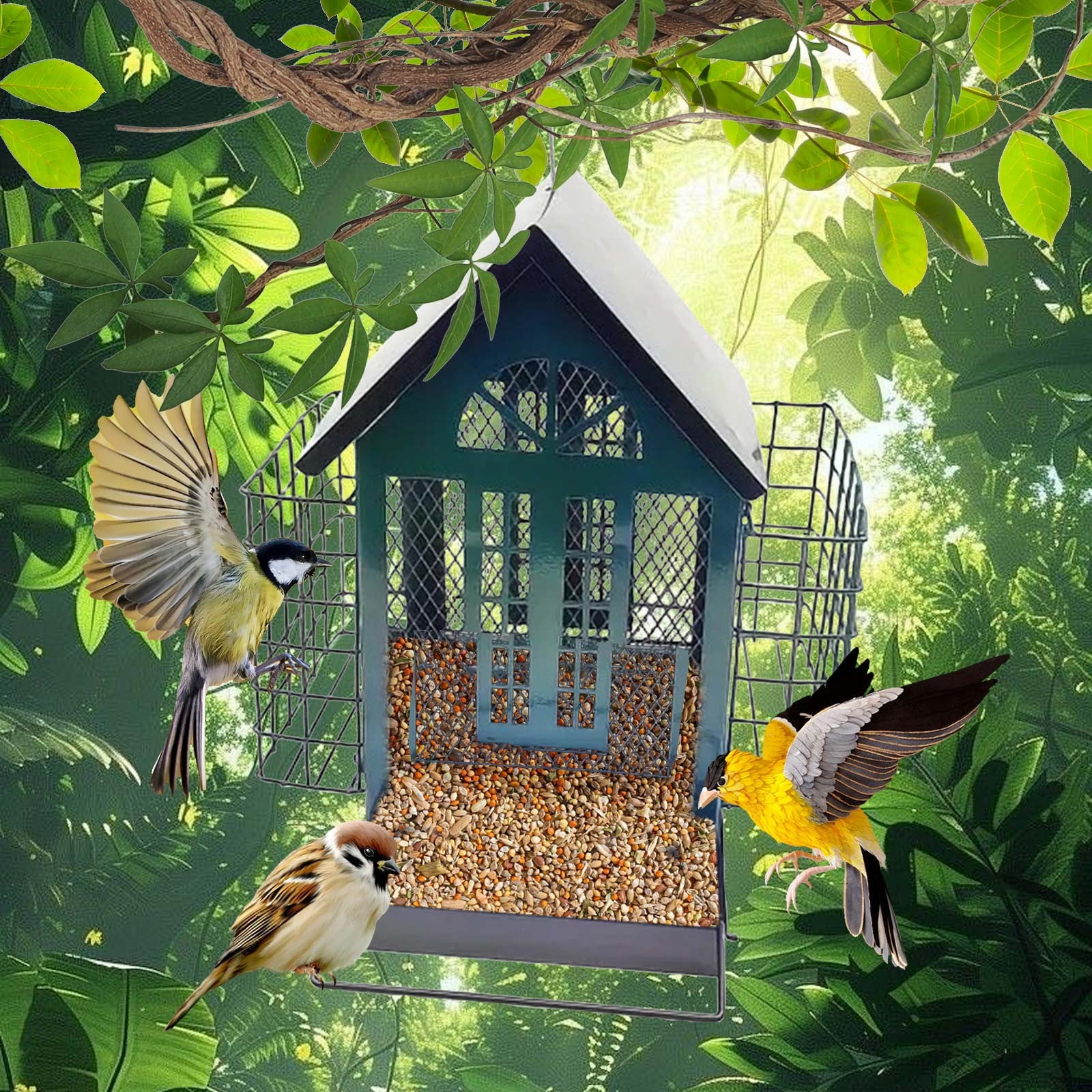 HongHeng Bird Feeders for Outdoors Hanging, Large Capacity Metal Mesh Wild Bird Feeder, Bird Feeder Built-in Drainage Hole, Weatherproof, Suitable for Cardinal Wild Birds
