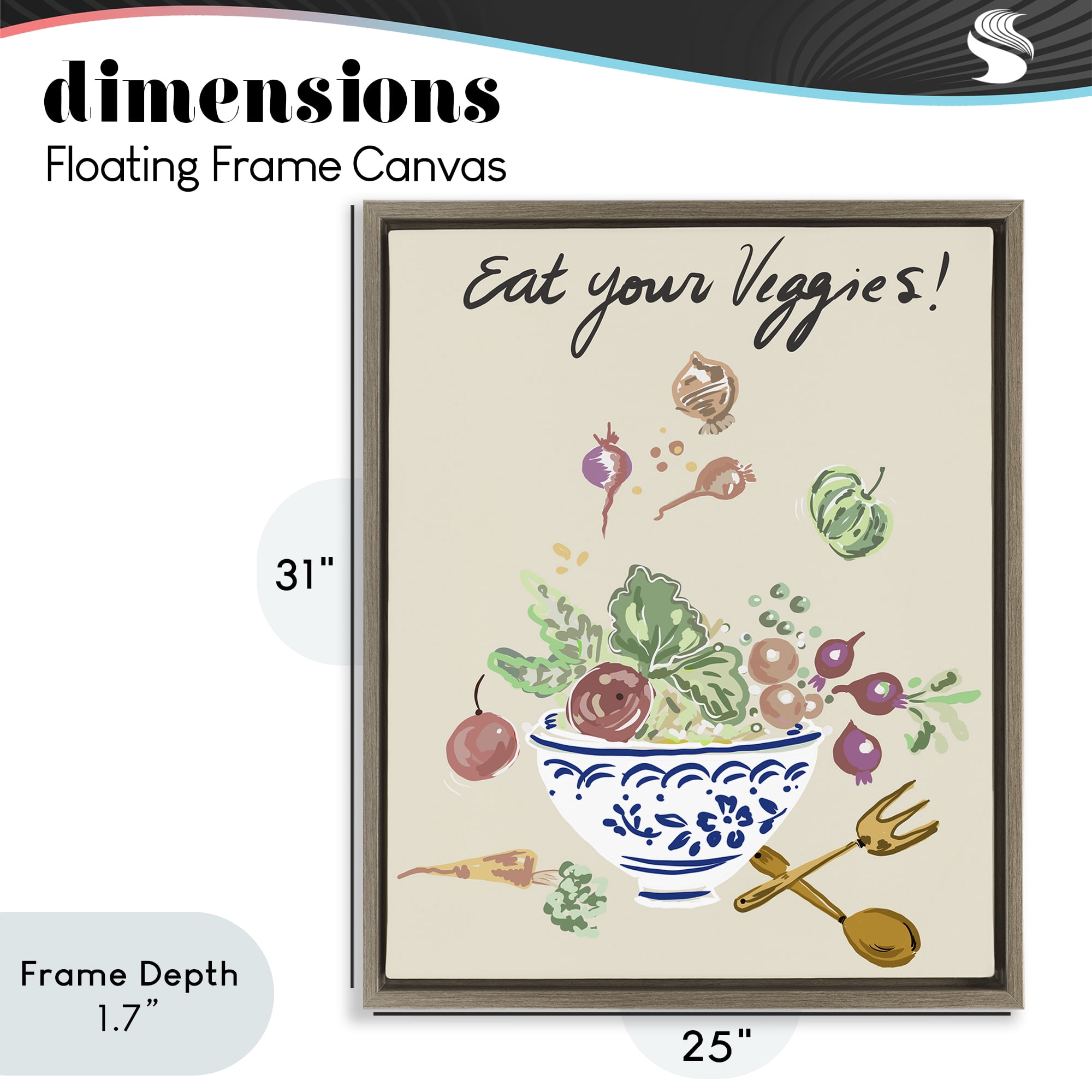Stupell Industries Eat Your Veggies Bowl Brown Framed Floater Canvas Wall Art, design by Ani Del Sol