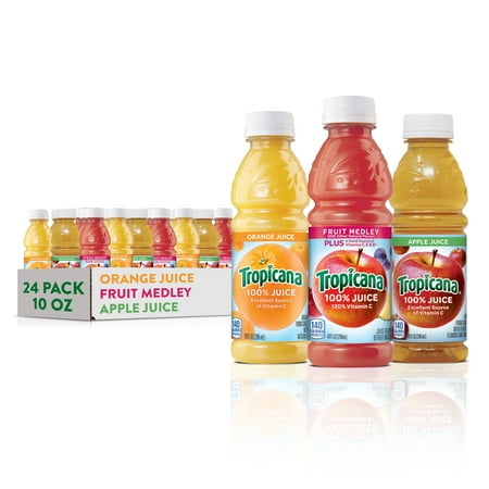 Tropicana 100% Juice 3 Flavor Classic Variety Pack, 10 oz, 24 Pack Bottles