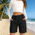 thumbnail image 2 of Gubotare Girls Bermuda Cargo Shorts Baggy Hiking Shorts Summer Casual Elastic High Waist Drawstring Pants with Pockets Size 10-11 (Black,10-11 Years), 2 of 3