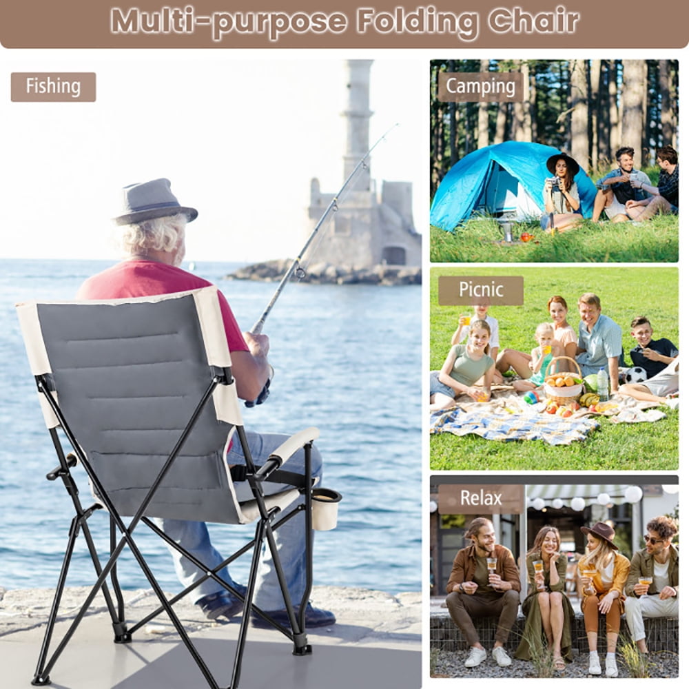 Aimee Lii Folding Camping Chair with Cup Holder Armrest and Lumbar Pillow, Portable Chairs for Adults, Comfy Outdoor Chair