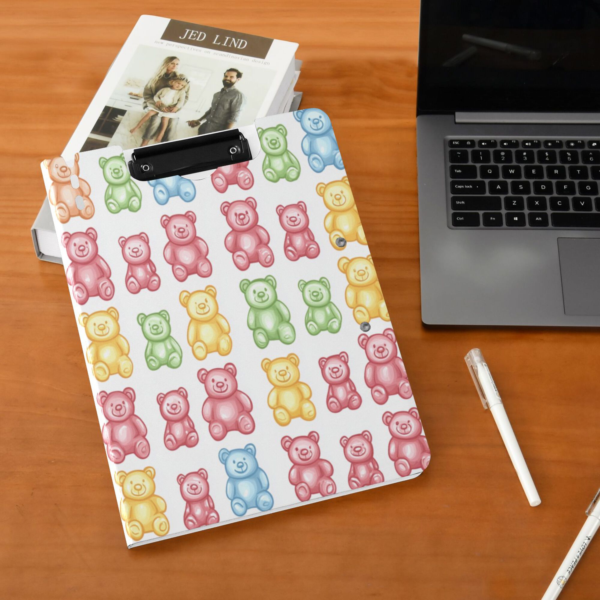 FORMRS A4 Clipboard Folder with Pen Holder Horizontal Foldable School Office Binder, Gummy Bear Pattern