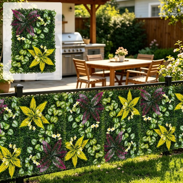Panel de Cercado de Seto Artificial 60x40cm Pantalla de Privacidad de Hojas Falsas para Balcón Jardín Decoración Exterior