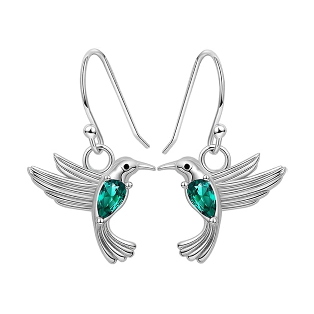 Pendientes de colibrí para mujer, pendientes de plata con forma de pájaro, cristales, pendientes de gota de colibrí, coloridos diamantes de imitación, colibrí volador
