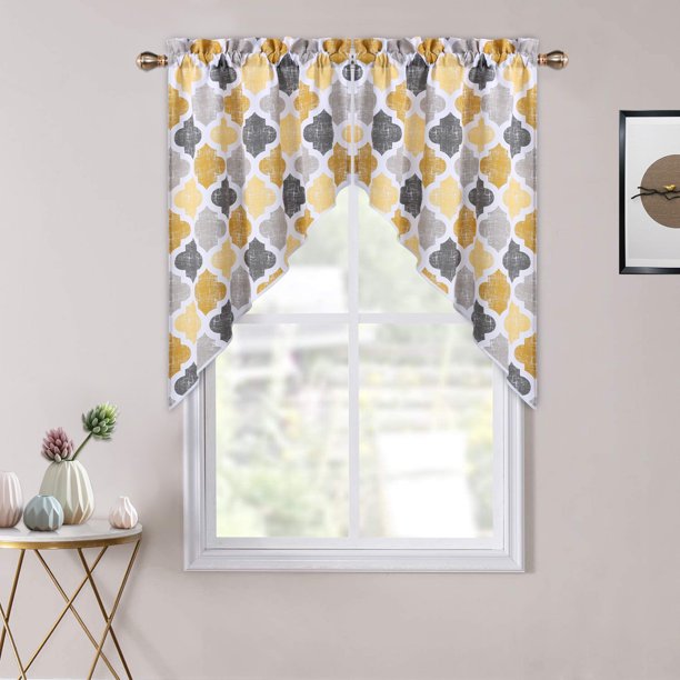 Haperlare 28"Wx36"L Cafe Swag Valances Curtains Geometric Quatrefoil