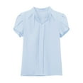thumbnail image 4 of Staron Summer Blouses for Women Casual V Neck Short Sleeve Pleated Tunic Top Scooped Neck Petal Sleeve Cropped Shirt, Light Blue L, 4 of 5