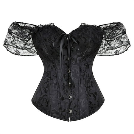 Audhol Western Corset Top Women Floral Lace off Shoulder Corset Bustier Boned Overbust Corset Bodyshaper Top Corset Tops for Women Black M
