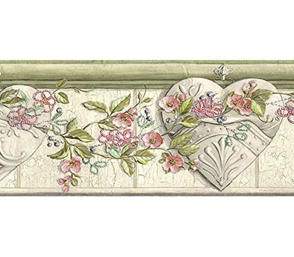 Chesapeake Angels And Ivy Ii Aai08132b Ceiling Tin Hearts Wallpaper Border Green Walmart Com