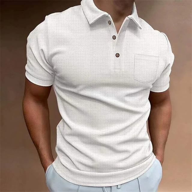 LSLJS Mens T-shirt Men Casual Solid Turndown Pullover Fashion Button Short Sleeve Blouse