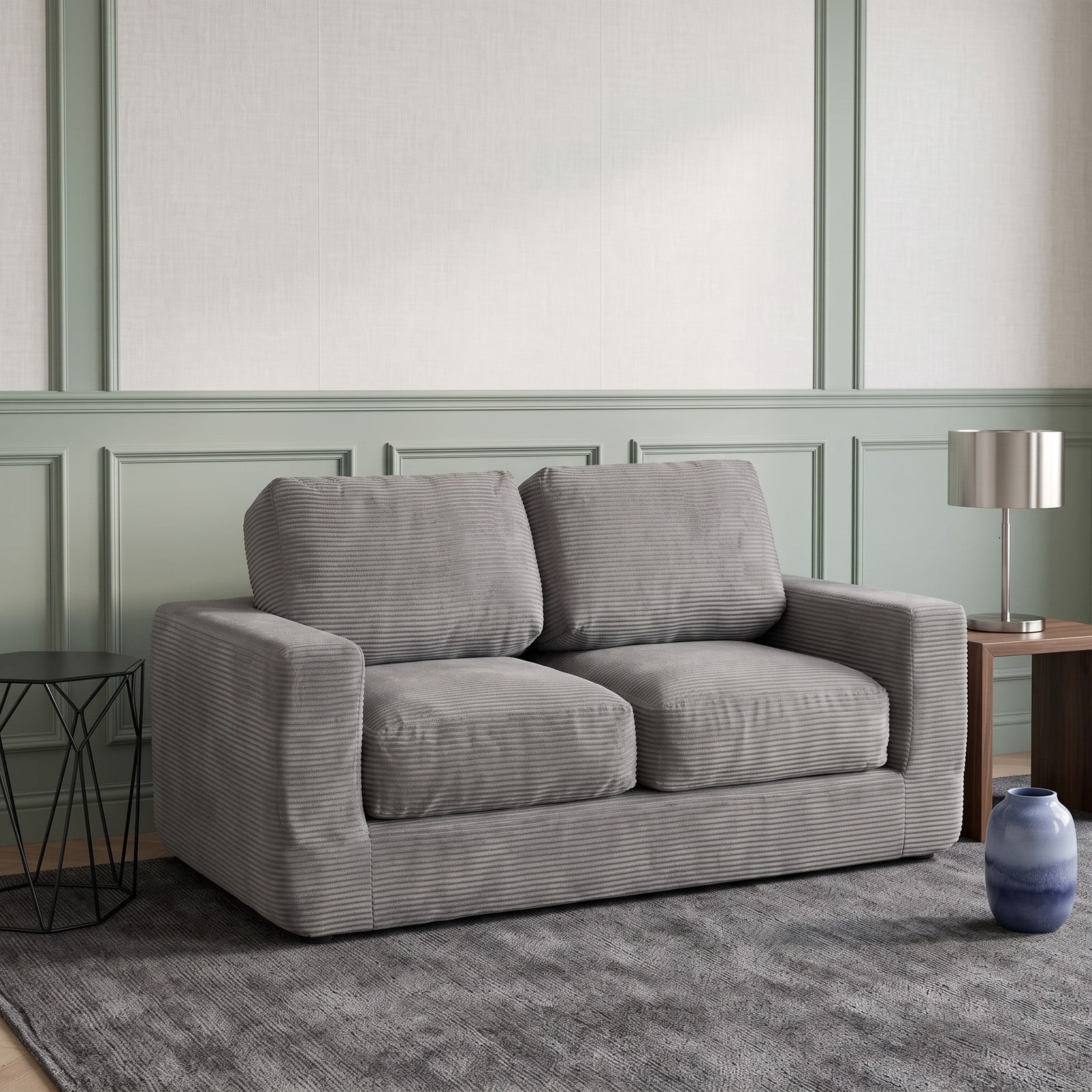 Furnibear 2-Seater Floor Couch Loveseat, Convertible Foam Sofa Lazy Couch with Removable Corduroy Cover, High-Density Sponge Filled Sofa Bed for Living Room, Gray