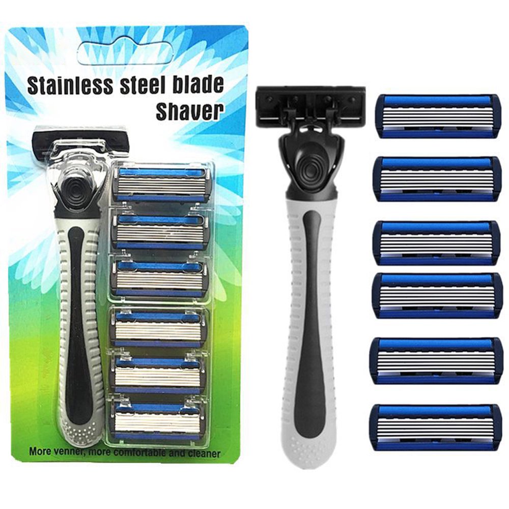 Shaving Razor Blade For Men Set 1 Holder & 6 Blades 6 Layers Stainless