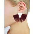 thumbnail image 2 of Women's Game Day Sport Team Pom Style Fringed Tassel Pierced Earrings, Maroon/White, 2 of 3
