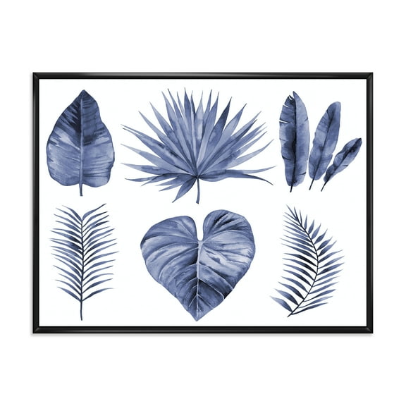 Designart 'Blue Watercolour Tropical Leaves IV' Traditional Framed Canvas Wall Art Print