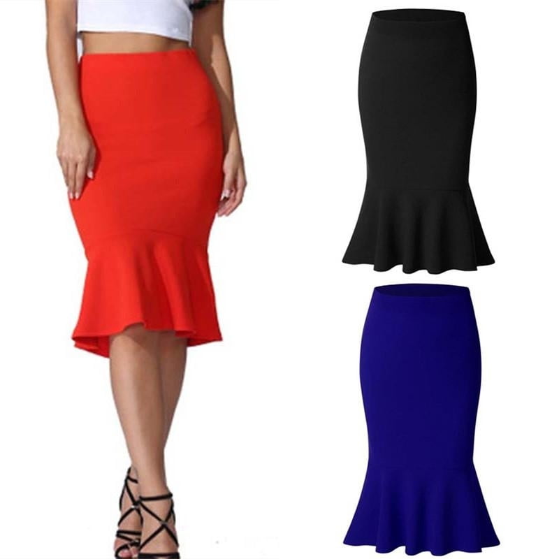 Women Summer Fashion Skirts Lady High Waist Solid Color Plus Size ...