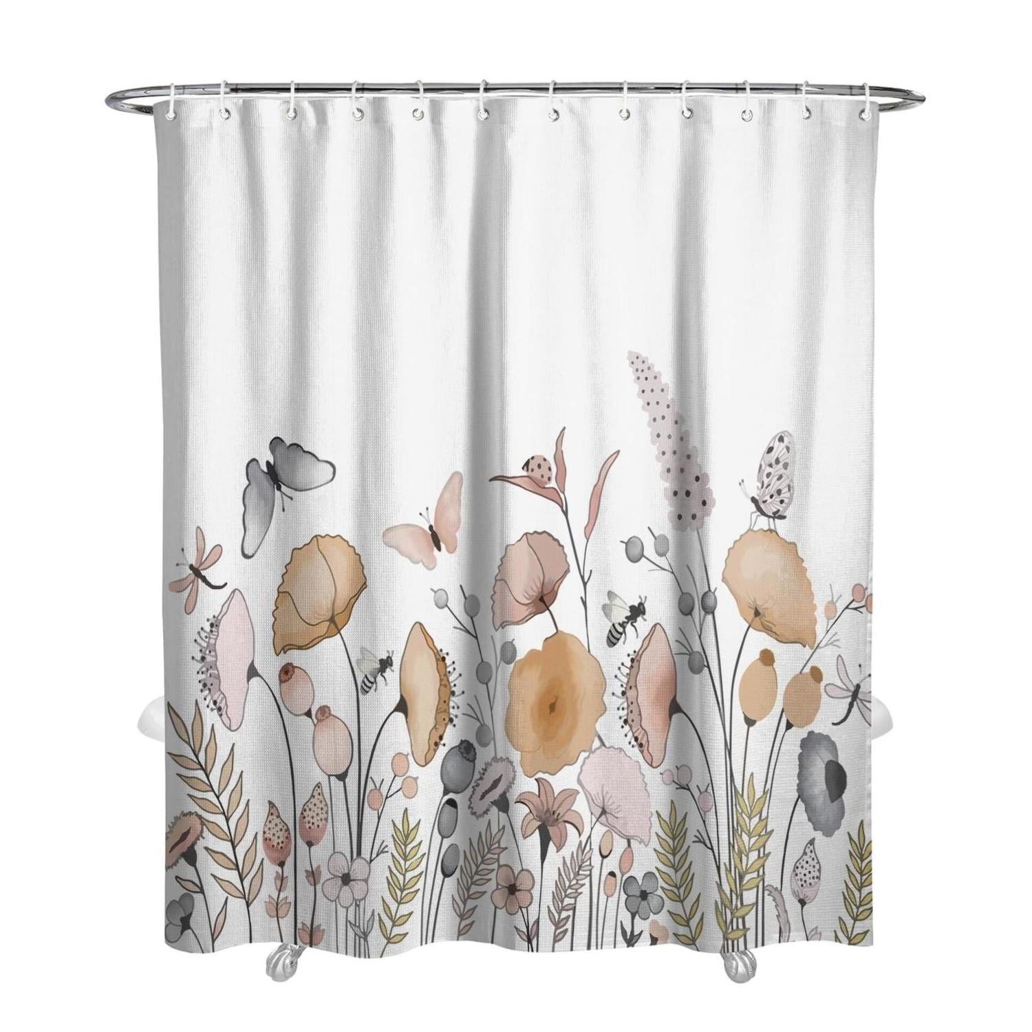 Extra Long Shower Curtain 84 inch Length,Elegant Chic Floral Botanical