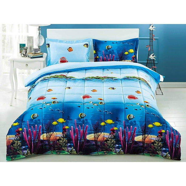 3 Piece 3d Comforter Set 3d Ocean Fish And Corals Comforter Set Queen Size D07 Box