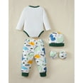 thumbnail image 6 of KIMI BEAR Newborn Baby Boys Layette Set 6-9 Months Winter Outfits Long Sleeves Dinosaur Print Romper Top Pants Gloves Hats 4 Packs Shower Gifts 16 Piece Set Green, 6 of 9