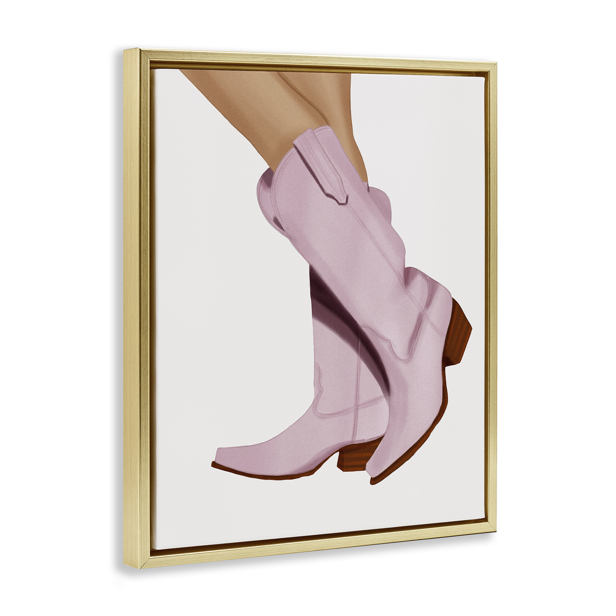 Stupell Industries Pastel Pink Cowgirl Boots Fashion Painting Gold Floater Framed Canvas Art Print Wall Art, 17 x 21
