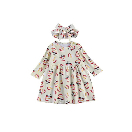 

Binpure Toddler Girls Round Collar Romper Suit Baby Long Sleeve Dress Santa Claus Printing One-piece with Headdress