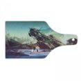 thumbnail image 1 of Fantasy World Cutting Board, Man and Dog Looking at Crashed Spaceship Imagination Futuristic Illustration, Tempered Glass Cutting and Serving Board, Wine Bottle Shape, Blue Green, by Ambesonne, 1 of 1