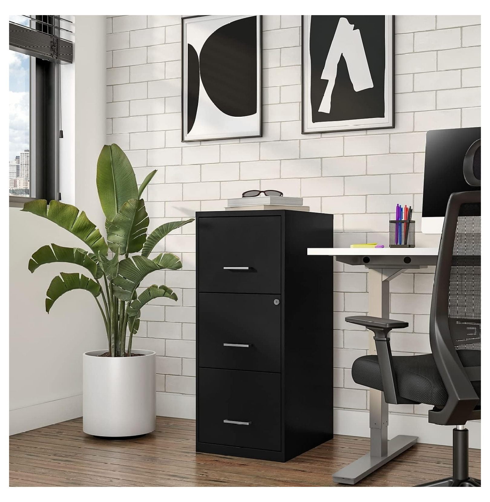 3-Drawer Filing Cabinet, Letter Size, Lockable - Black Office File Cabinet
