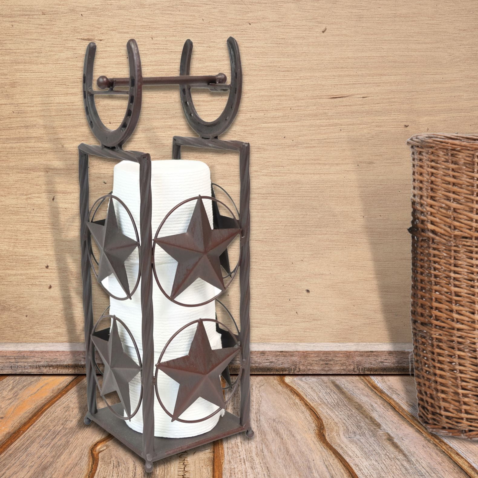 Metal Western Star Horseshoe Toilet Paper Storage Stand Holder Bath Accessory
