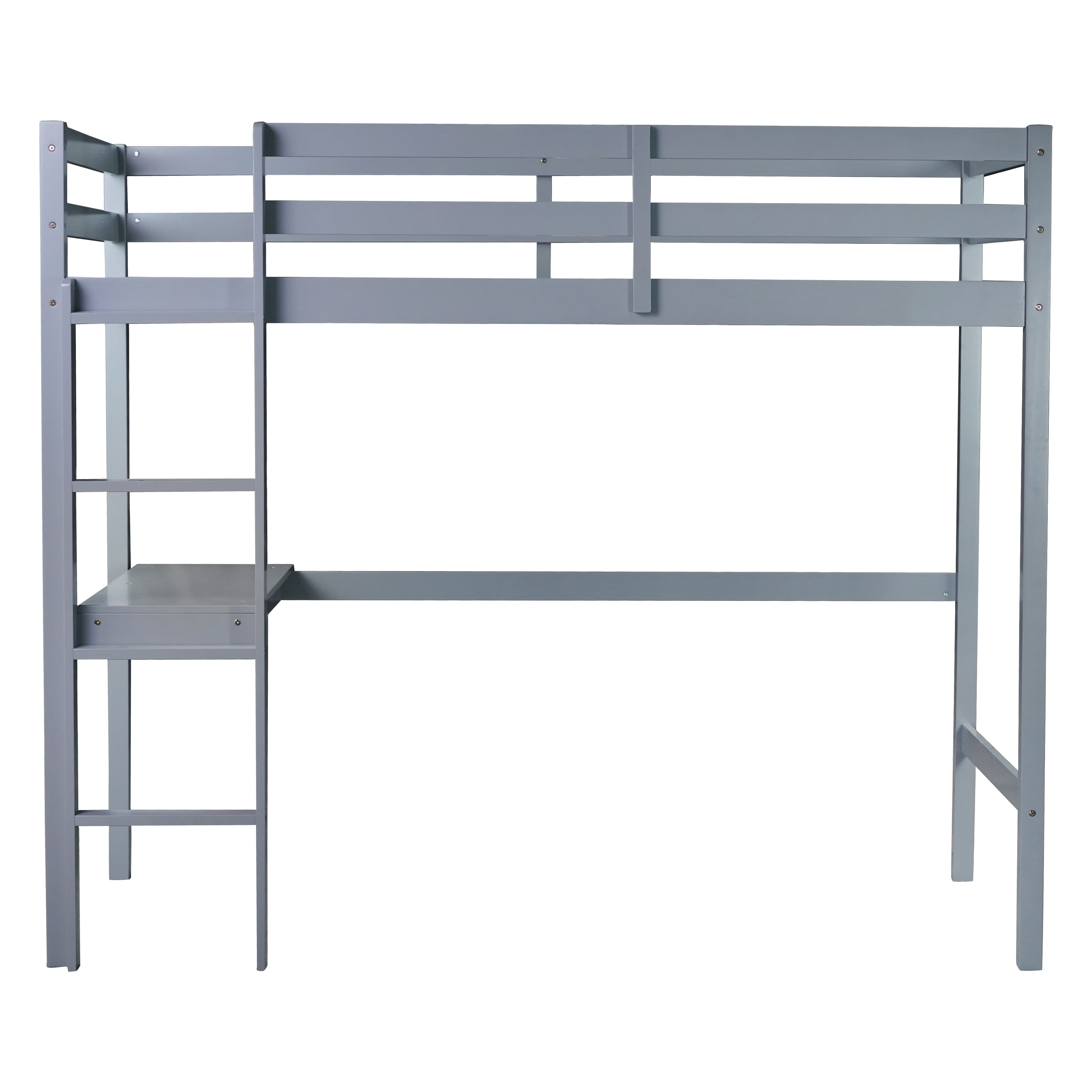 Miniyam Kids Loft Bed with Desk, Wood Loft Bed Frame with Guardrails, Ladder and Slats, Gray