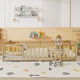 thumbnail image 3 of URTR Twin Size Montessori Floor Bed with Safety Rails & Door, Rubber Wood Floor Bed Frame Twin with Removable Slats, Low Profile Montessori Bed for Bedroom, Natural, 3 of 7