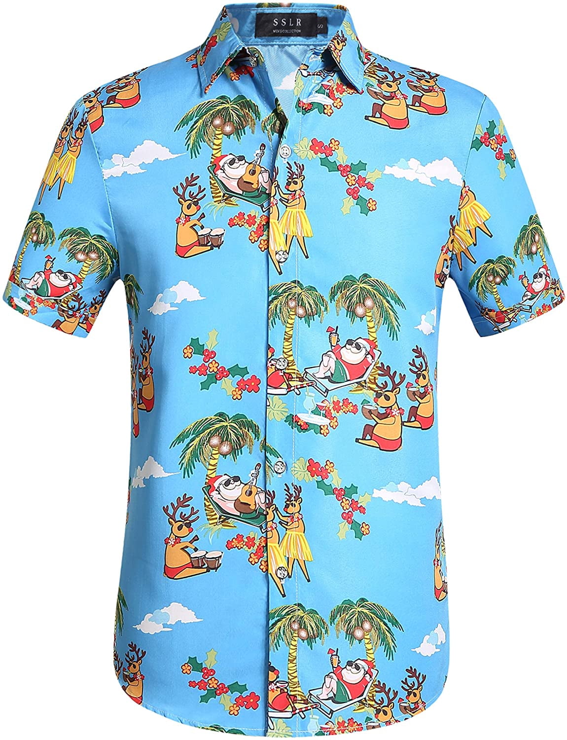 Mens Button Up Shirts Santa Claus 