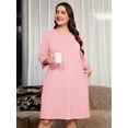 thumbnail image 6 of SHOWMALL House Dress for Women Plus Size, 3/4 Sleeve Henley Nightgown with Pocket, Relaxed Sleepshirt for Home & Mother's Day Gifting, Dusty Pink, 6 of 7