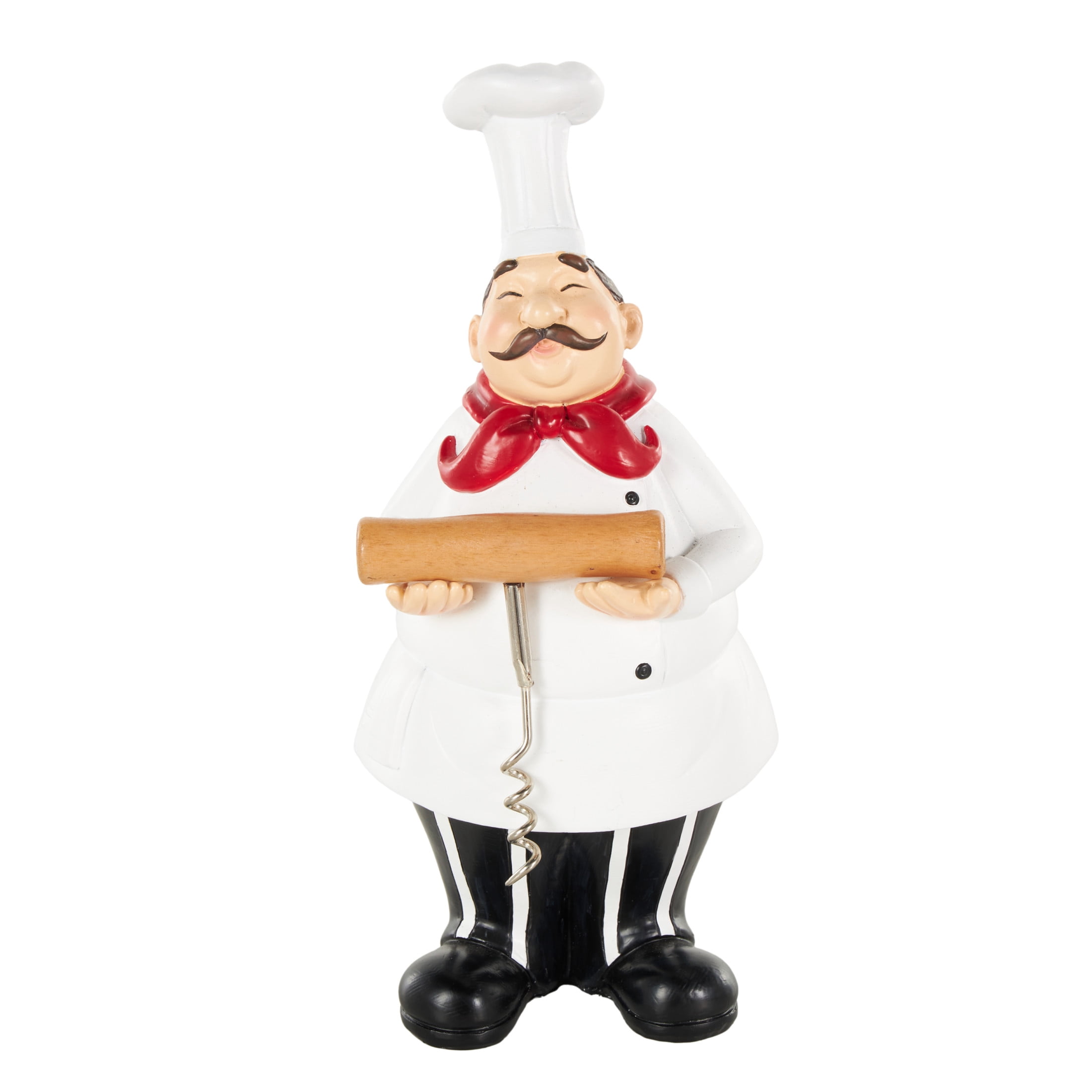 12", 10"H White Polystone Kitchen Bottle Opener Holder Chef Sculpture with Corkscrew, by DecMode (2 Count)