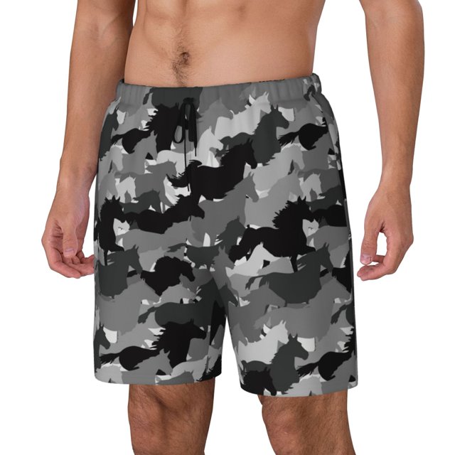 Balery Horse Silhouette Bañador para hombre, shorts de playa de secado rápido con entrepierna y forro de compresión-Small