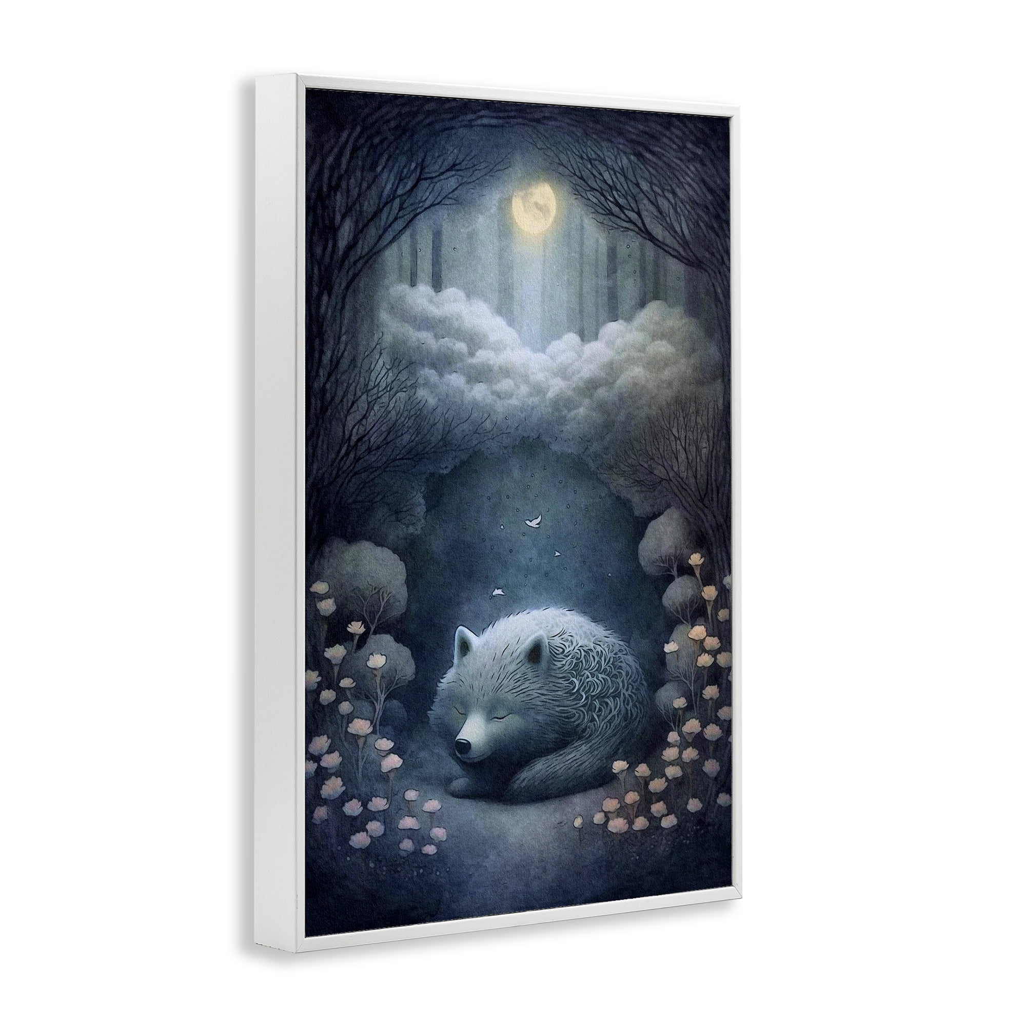 Stupell Industries Mystic White Wolf Landscape Painting White Framed Art Print Wall Art, 16 x 24